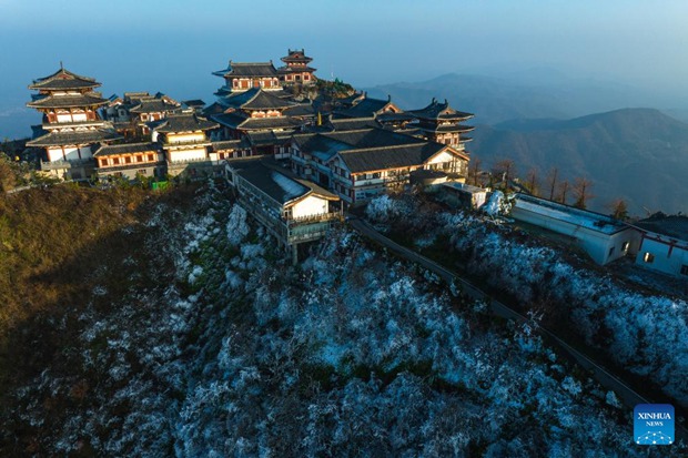 Snow-covered Dahong Mountain Scenic Spot in Suizhou, central China