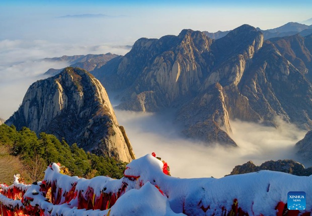 Snow scenery of Huashan Mountain in NW China